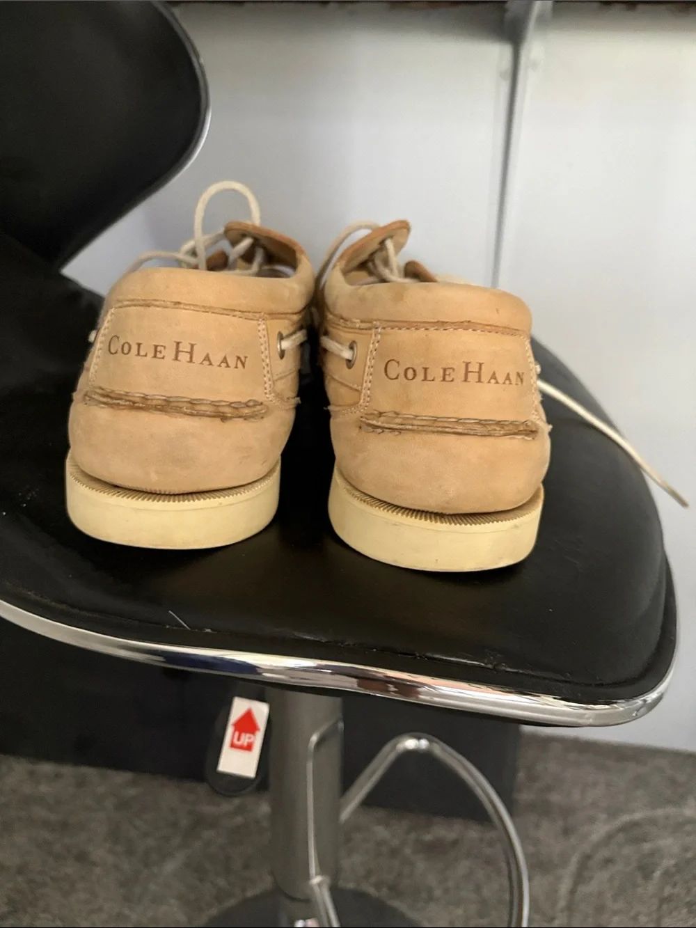 Cole Haan Men's Tan Nubuck Boat Shoes with White Laces